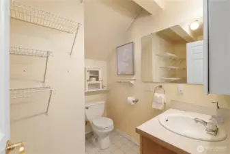 This half bathroom is perfect for guests.