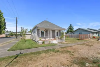 Detached garage behind home.