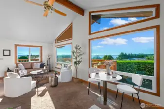 Wood Beamed, Vaulted Ceilings.