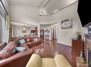 Looking from the living area into dining and kitchen this open floor plan gives so much opportunity for styling just to your needs