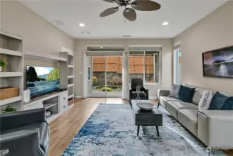 Living room steps out to private back patio