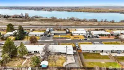 Not far from the lake! The home (bottom center of the photo) is in a quiet neighborhood.