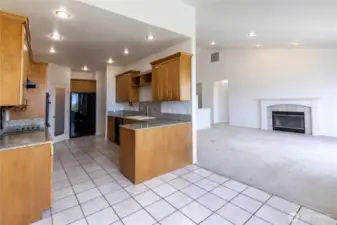 Kitchen, eating area and livingroom