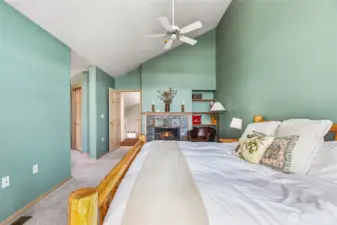 Primary bedroom with gas fireplace.