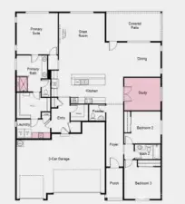 Floorplan Rendering - Options: Study and Deluxe Shower at Primary Bath