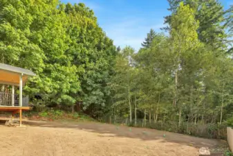 Back yard. You Will Love Entertaining on this Great Lot, with Nature and Mt. Views