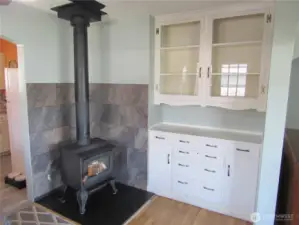 Woodstove & Original Bult In Hutch