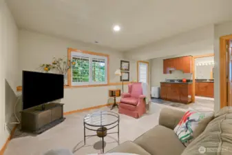 Downstairs living space with wet bar and separate entrance
