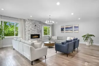 The large windows look out to the private yard.