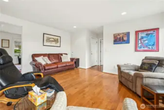 Living room open to the kitchen.