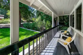 Covered front porch is perfect for enjoying morning coffee