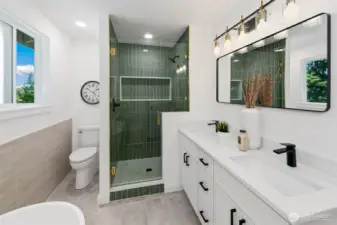 Stunning tile work in walk-in shower