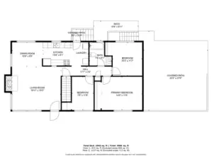 Main floor outline, including covered patio - square footage is approximate, buyer to verify.
