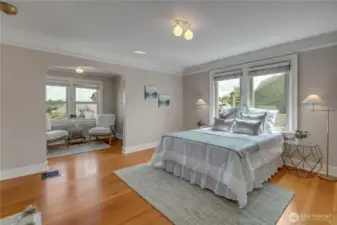 Another view of the large upstairs bedroom 2 with the parlor/reading area with a view of Mt Rainier in it.