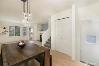 up a few stairs 8 to living room main level cozy gas fireplace open floorplan, charming!