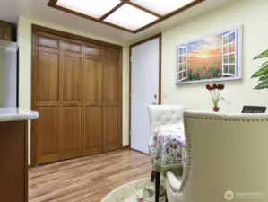 Spacious pantry with shelves.