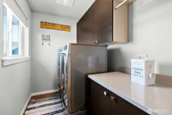 Large laundry room with full size washer and dryer.