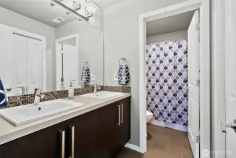 Light and bright bathroom.