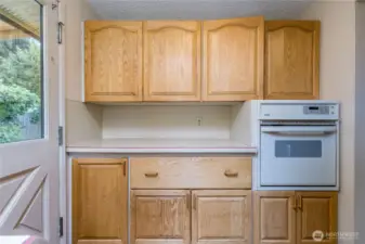 Wall oven and extra cabinet space on this side of the kitchen