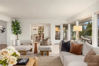 Looking through the living room into teh dining room.