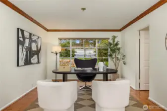 There is an office off of the living room.