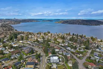Aerial view overlooking Lake Washington