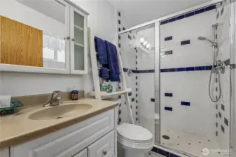Updated primary bathroom with walk-in shower.