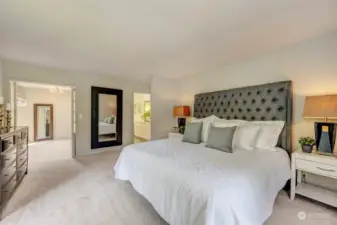 Spacious master suite with walk in closet and newly remodeled bath