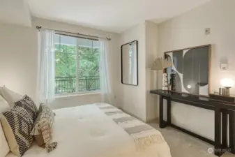 The spacious bedroom provides a peaceful sanctuary.
