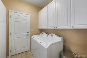 Laundry with storage cabinets