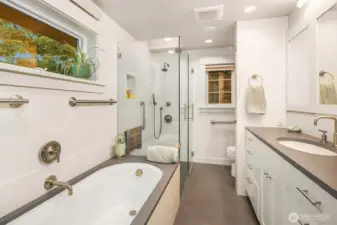 Primary bath with soaking tub and rain shower