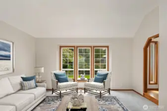 Living Room w Vaulted Ceilings Streaming Natural Light