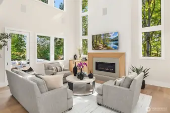 2 story reat room that overlooks the private backyard