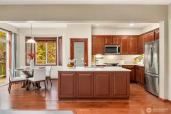 Updated Kitchen with center island and extra storage cabinets.