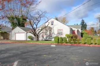 The one car garage offers space for parking and for projects.