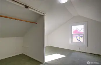 Upstairs closet space. Window facing the park.