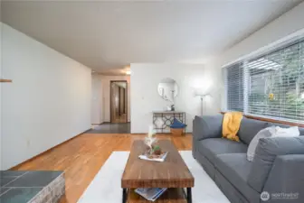 Living Room with wood burning fireplace