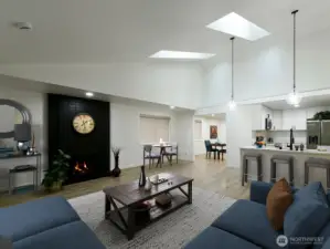 Wood Fireplace Vaulted ceilings. Skylights.  This home is very Light and Bright.