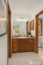 Primary vanity and separate shower.