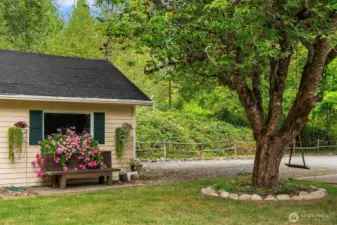 Detached shed for storage or hobbies.