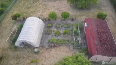 greenhouse and barn/sheds