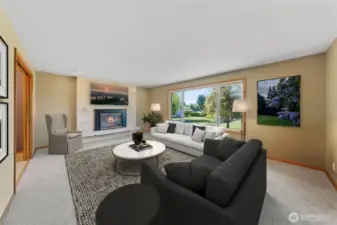 Through double pocket doors you will love the Fossiliferous limestone fireplace and fireplace insert~