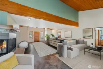 Rich vaulted wood ceilings and new gas fireplace and flooring. So inviting!!