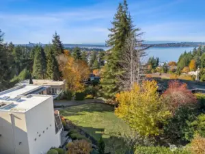 Aerial view of lot from just east of property, facing west
