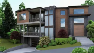 Artist rendering of home as planned with permits in progress