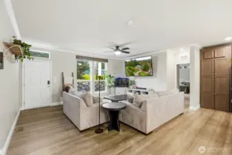 Spacious living room with vaulted ceilings that enhance the open, airy feel.