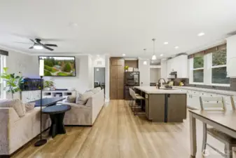 Open layout keeps everyone connected during meals and gatherings.