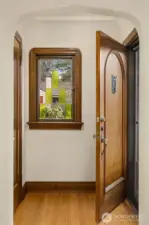 Stained glass entry.