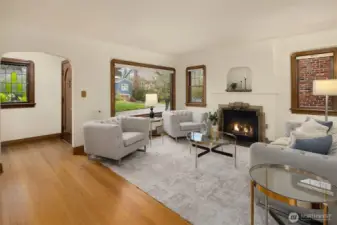 Living room with large windows.