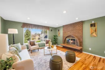 Large open formal living room with designer colors